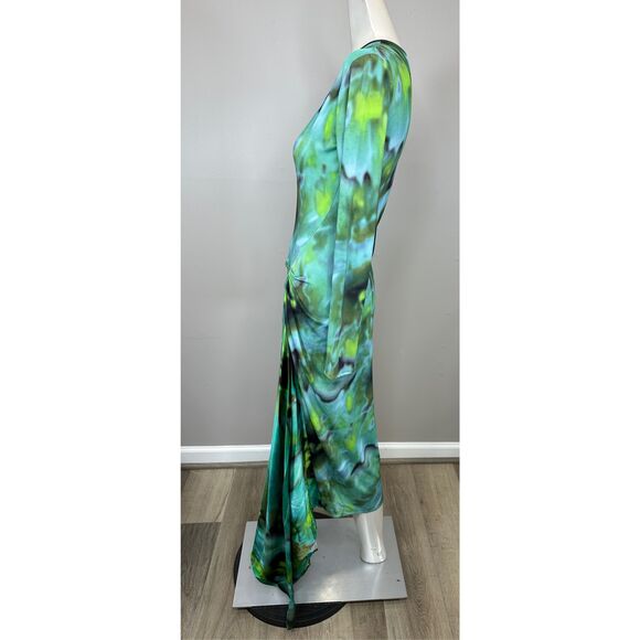 Silvia Tcherassi Ananya Abstract Long Sleeve Draped Midi Dress Green Small $990 - Picture 9 of 12